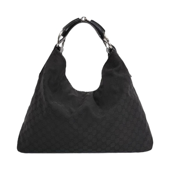 VINTAGE Gucci GG Canvas Leather Trim Horsebit Single Strap Large Shoulder Bag - Picture 1 of 8